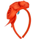 Girls Orange Floral Satin Headband, 2, hi-res