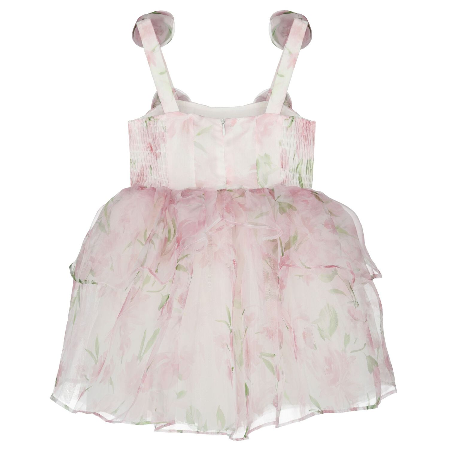 Girls Pink Foral Flared Dress, 1, hi-res