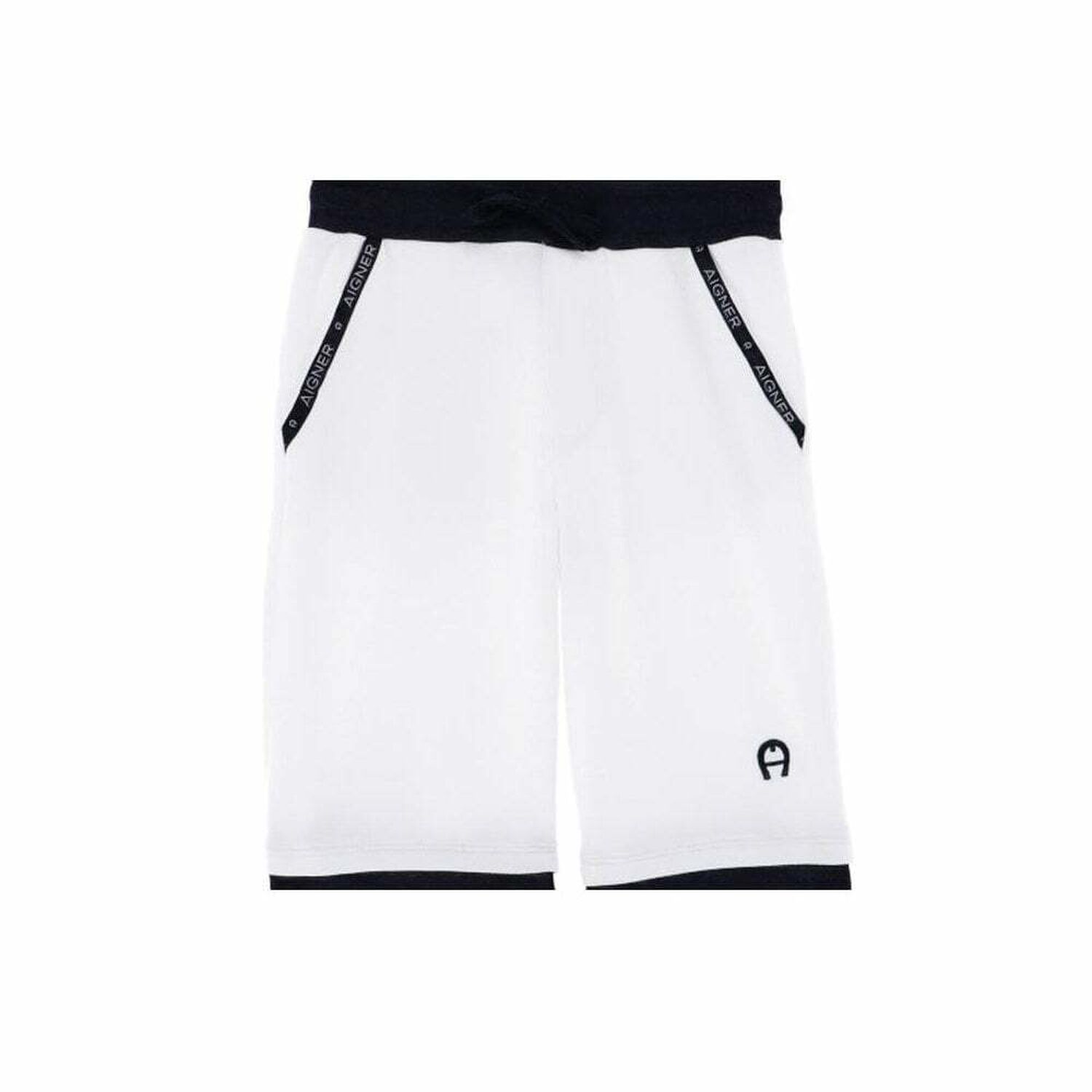 Boys White & Navy Jersey Shorts, 2, hi-res