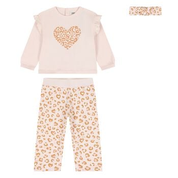 Younger Girls Pink Heart Leggings Set