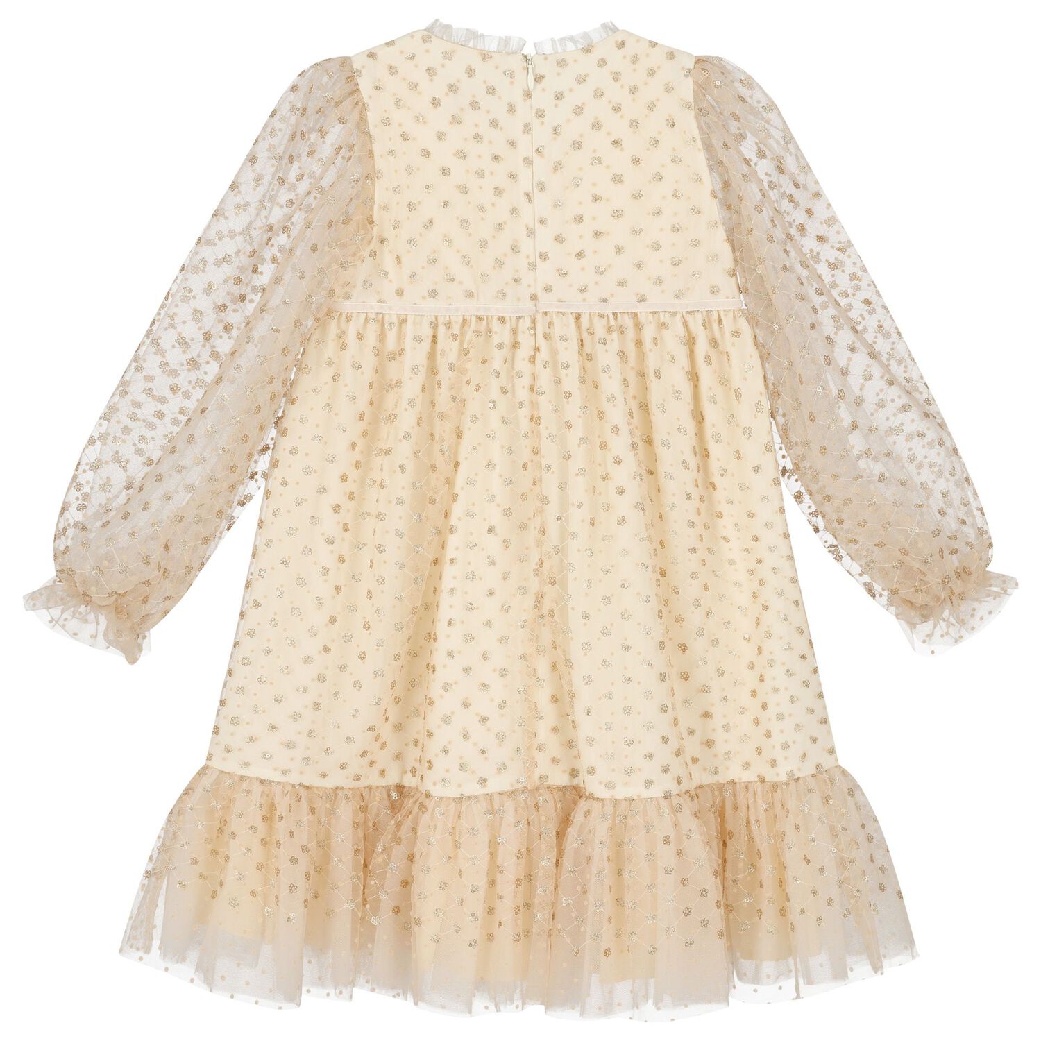 Girls Gold Sequined Tulle Dress, 1, hi-res