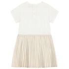 Younger Girls White & Gold Pleated Dress, 2, hi-res