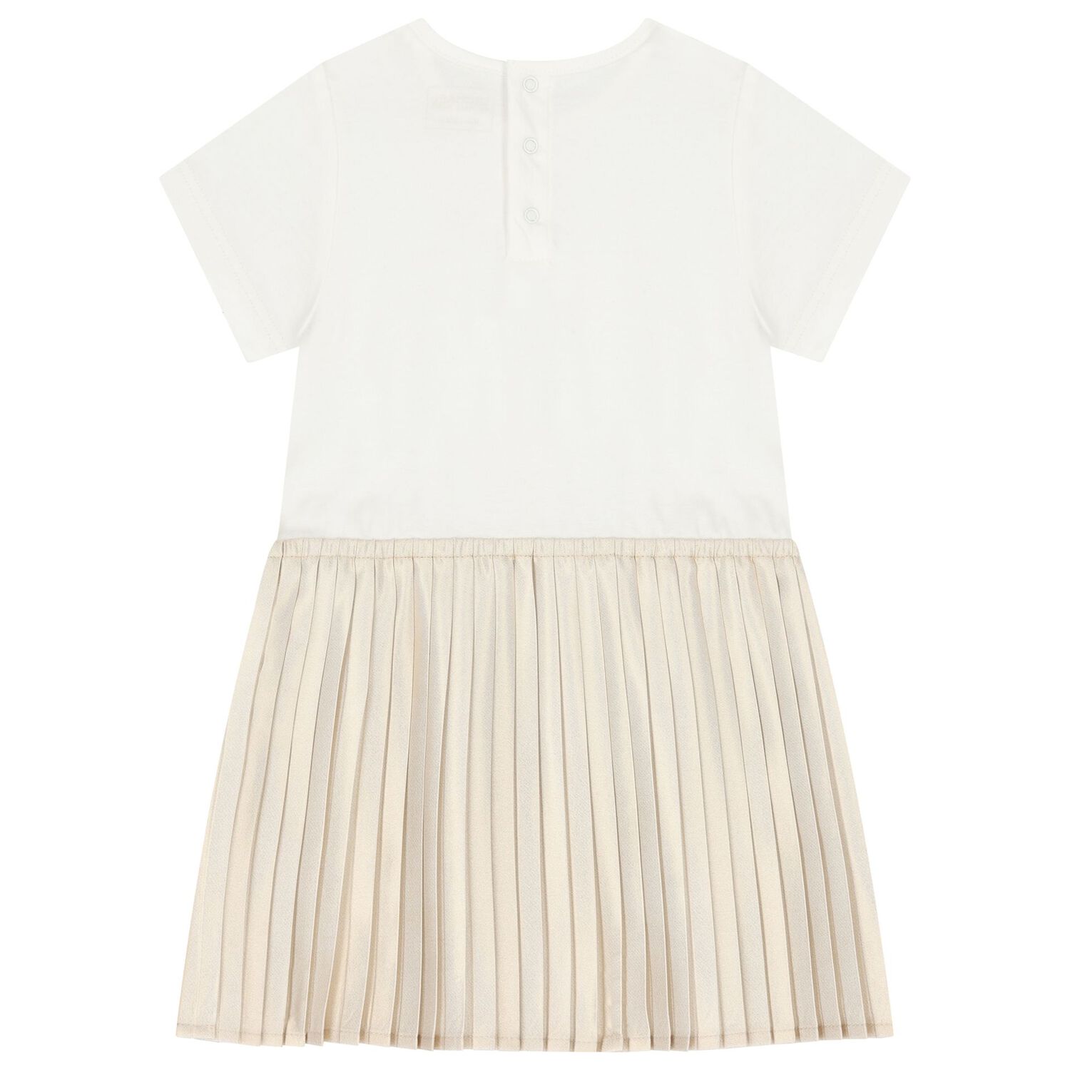 Younger Girls White & Gold Pleated Dress, 2, hi-res