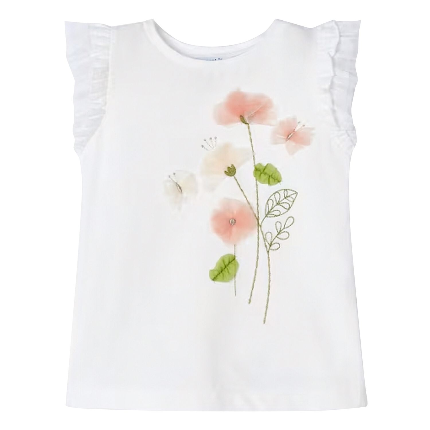 Girls White Tulle Flower T-Shirt, 1, hi-res