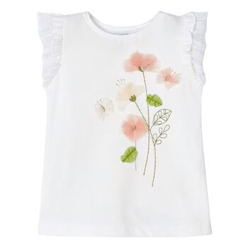 Girls White Tulle Flower T-Shirt