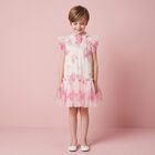 Girls White & Pink Rose Tulle Dress, 5, hi-res