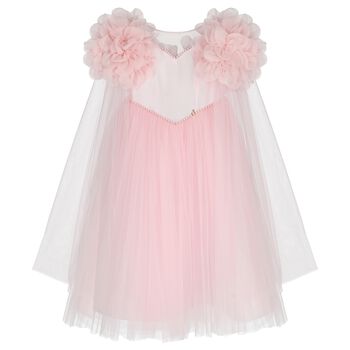 Girls Cendice Pink Organza Floral & Tulle Cape Dress