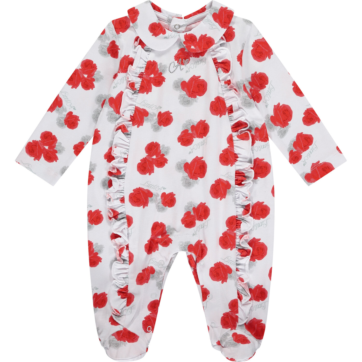 Baby Girls White & Red Roses Babygrow, 1, hi-res