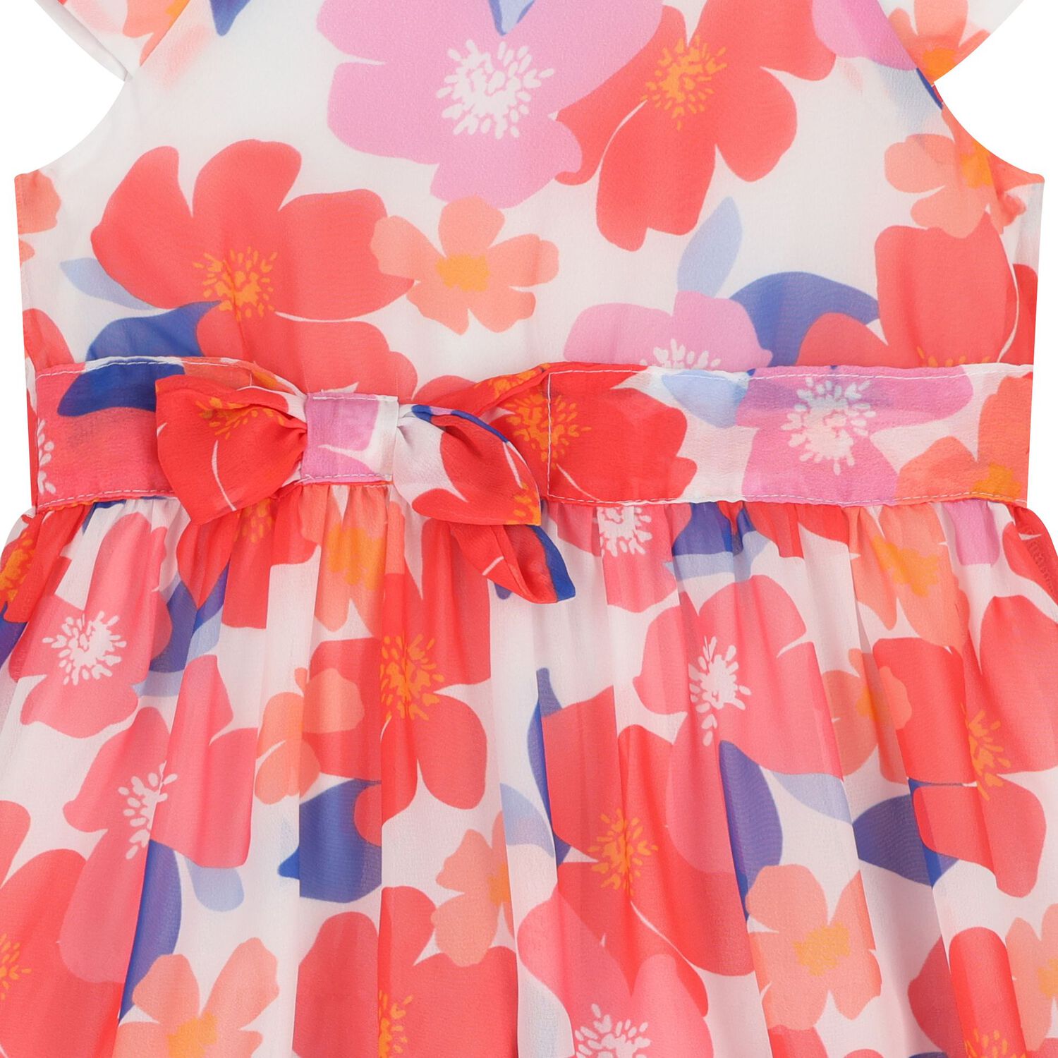 Girls Pink & White Floral Chiffon Dress, 1, hi-res