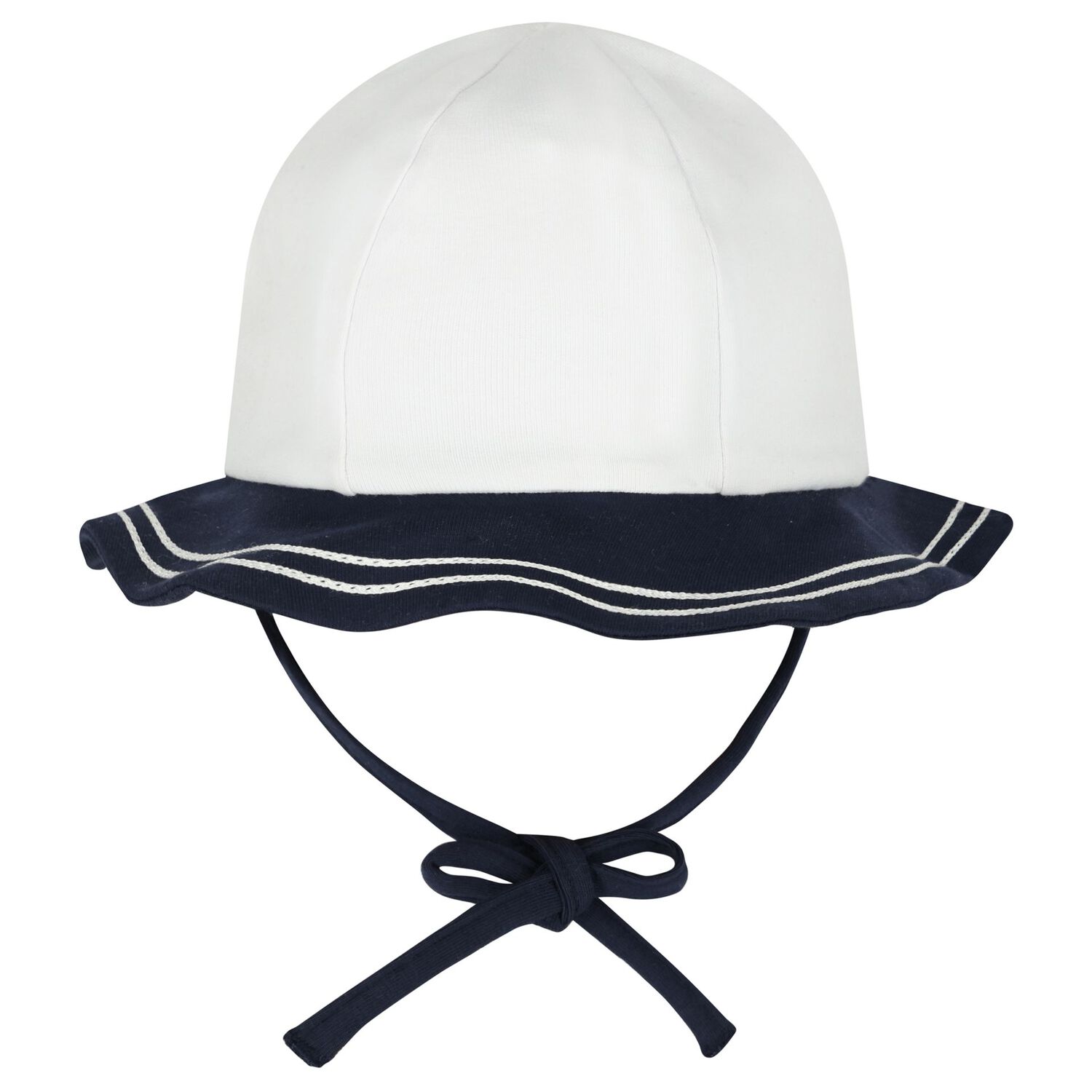 Baby Girls White & Navy Blue Hat, 1, hi-res