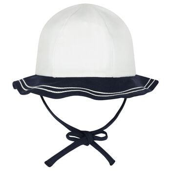 Baby Girls White & Navy Blue Hat