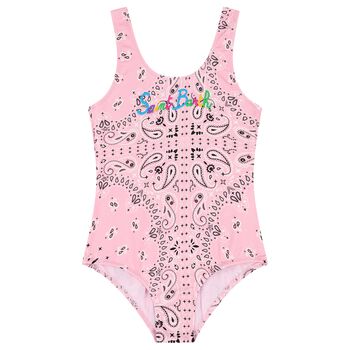 Girls Pink Paisley Logo Swimsuit
