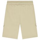 Boys Beige Logo Shorts, 1, hi-res