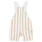 Baby Boys White & Beige Striped Logo Dungaree Set, 1, hi-res