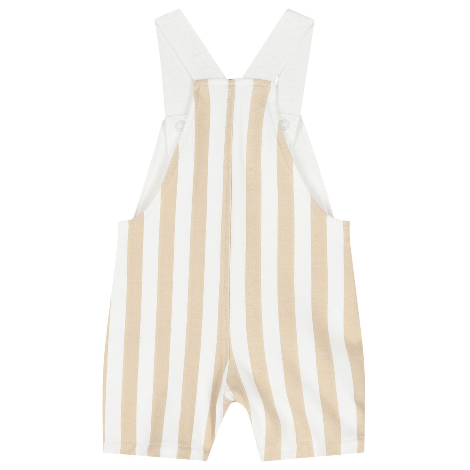 Baby Boys White & Beige Striped Logo Dungaree Set, 1, hi-res