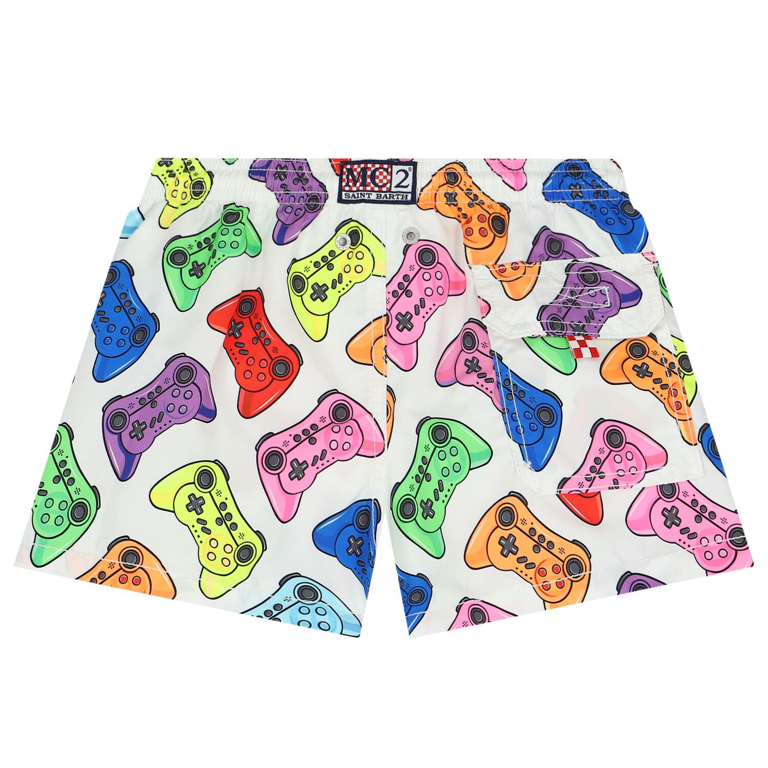 Boys White Joystick Swim Shorts, 1, hi-res