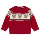 Younger Boys Red Teddy Bear Knitted Jumper, 2, hi-res