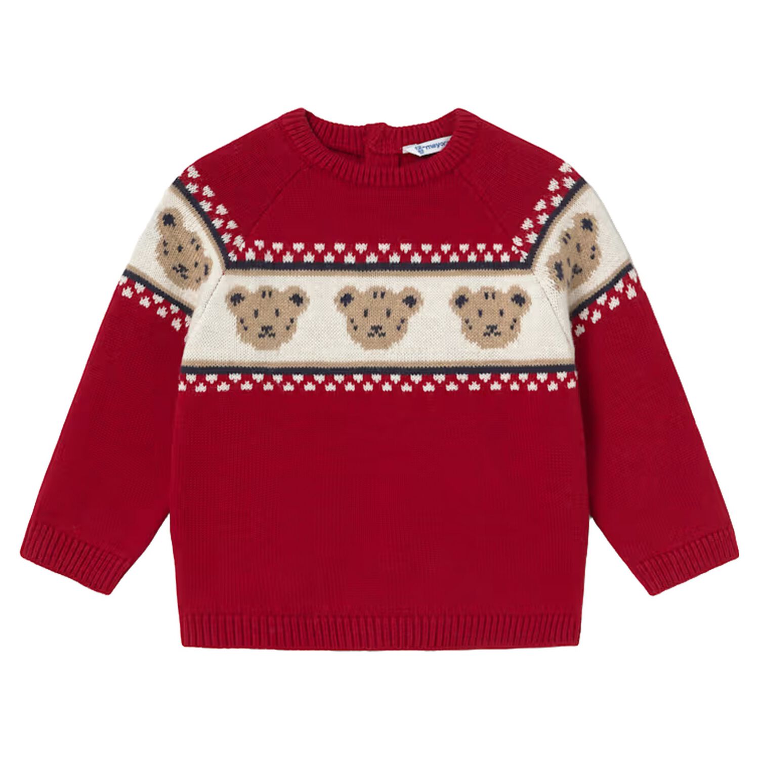 Younger Boys Red Teddy Bear Knitted Jumper, 2, hi-res