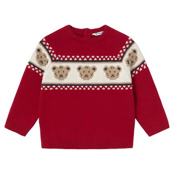 Younger Boys Red Teddy Bear Knitted Jumper
