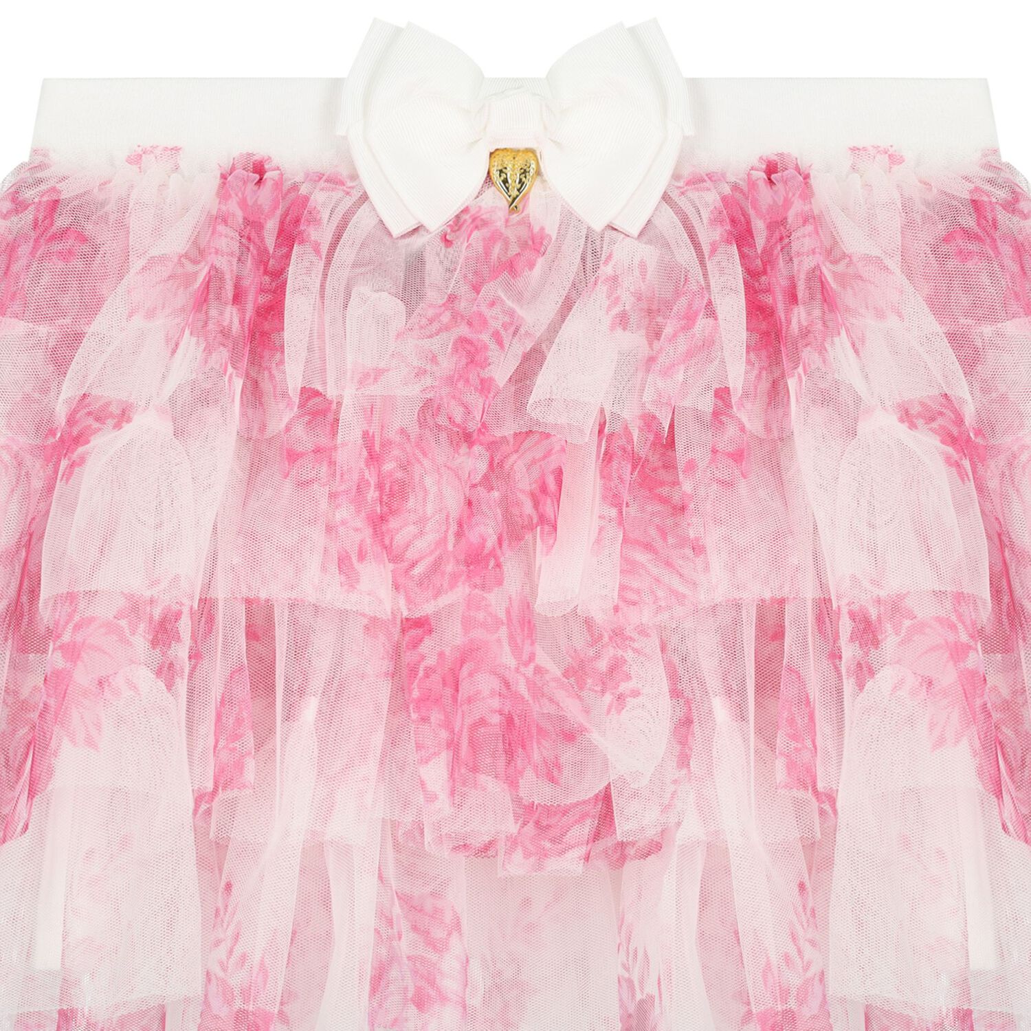Girls White & Pink Rose Tulle Skirt, 1, hi-res