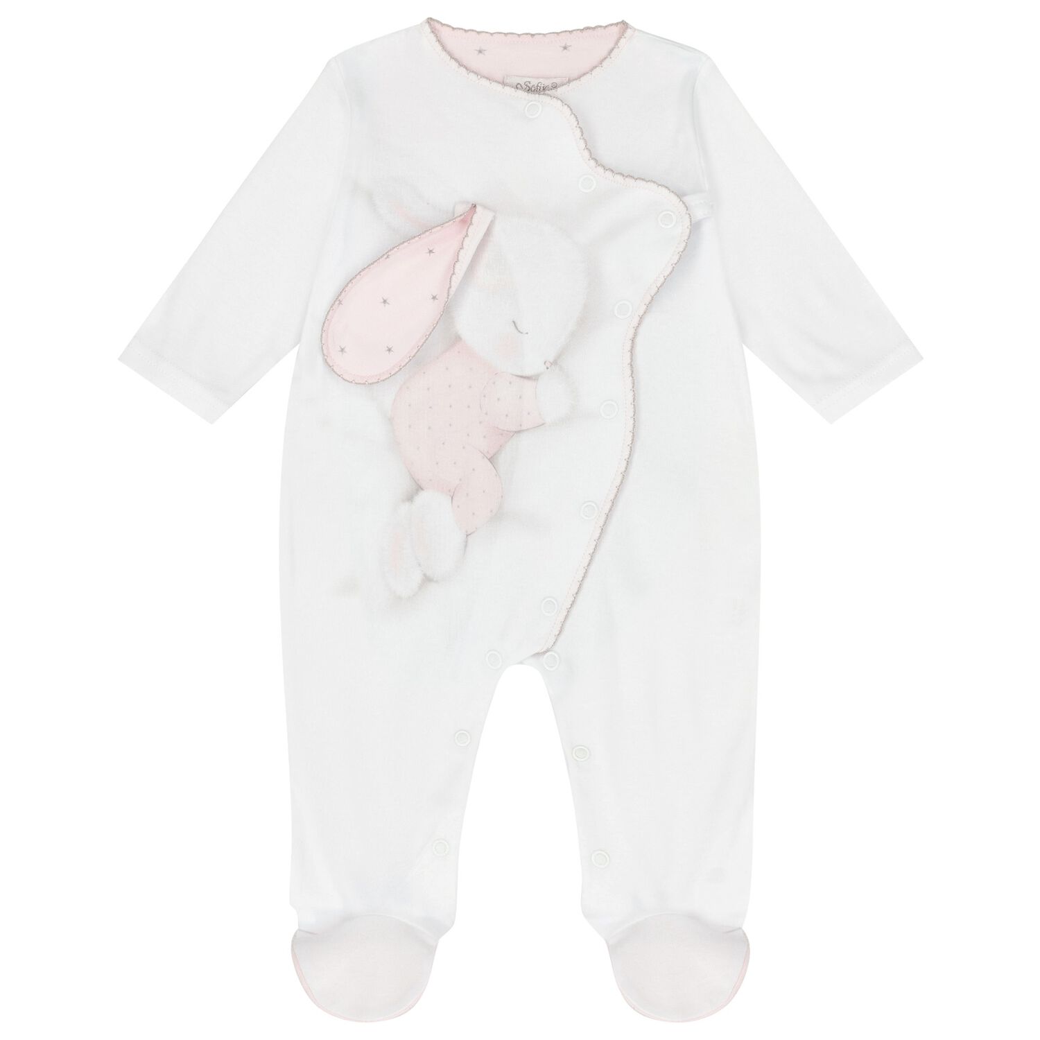 Baby Girls White & Pink Bunny Babygrow, 2, hi-res