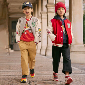 Boys Grey & Ivory Logo Varsity Jacket