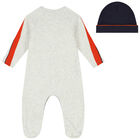 Boys Grey & Navy Logo Babygrow Set, 1, hi-res