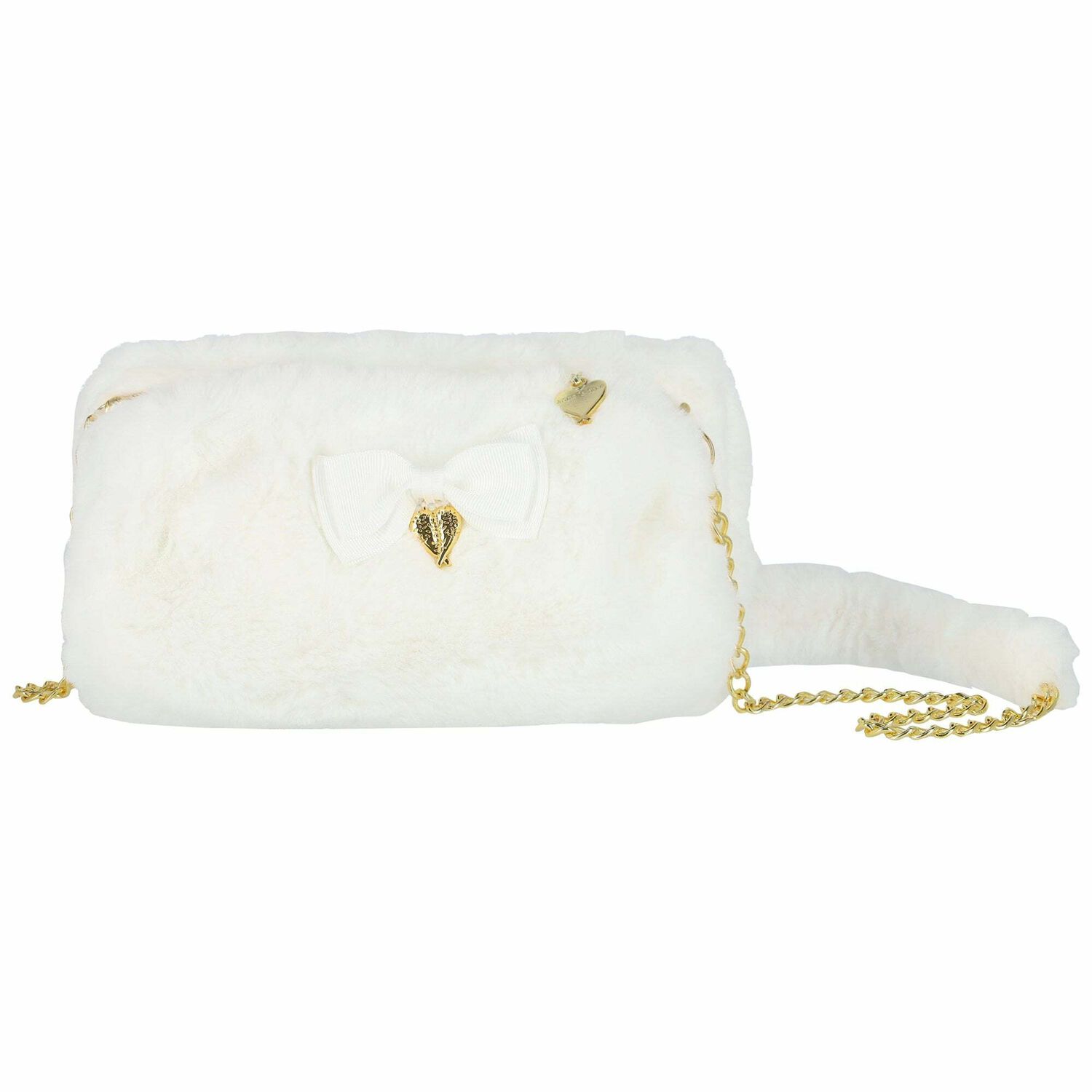 Girls White Fur Hand Bag, 1, hi-res