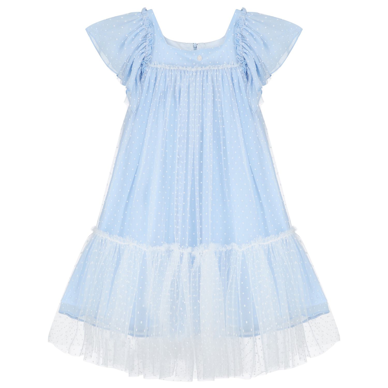 Girls Blue Dotted Tulle Dress, 1, hi-res image number null