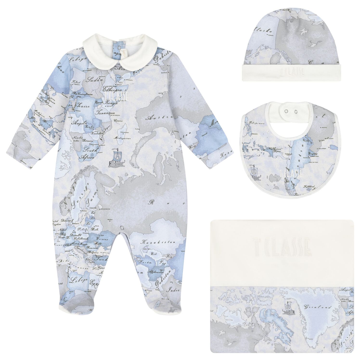 Baby Blue & Grey Geo Map Babygrow Gift Set, 3, hi-res image number null