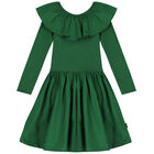 Girls Green Ruffled Long Sleeve Dress, 3, hi-res