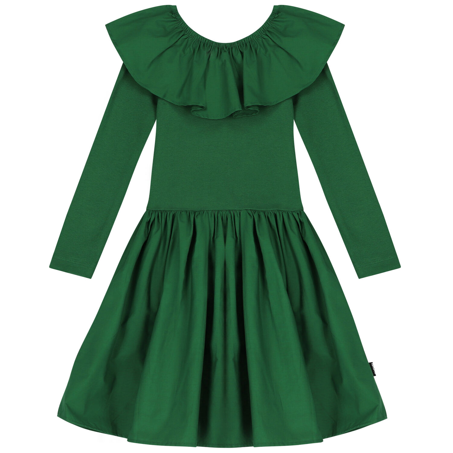 Girls Green Ruffled Long Sleeve Dress, 3, hi-res