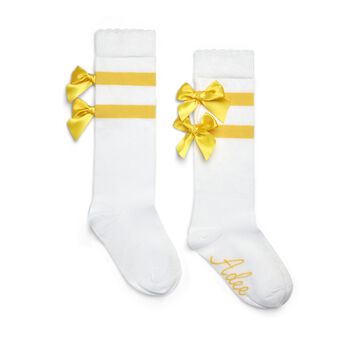 Girls White Cotton Socks With Yellow Bows