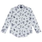 Boys Blue & White Striped Logo Shirt, 1, hi-res