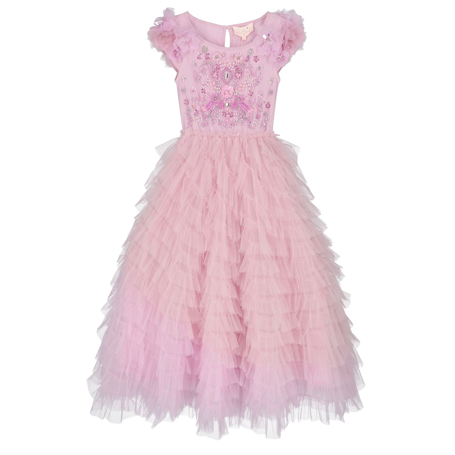 Girls Pink & Lilac Floral Embellished Tulle Dress, 1, hi-res