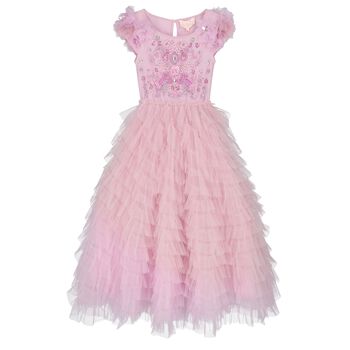 Girls Pink & Lilac Floral Embellished Tulle Dress