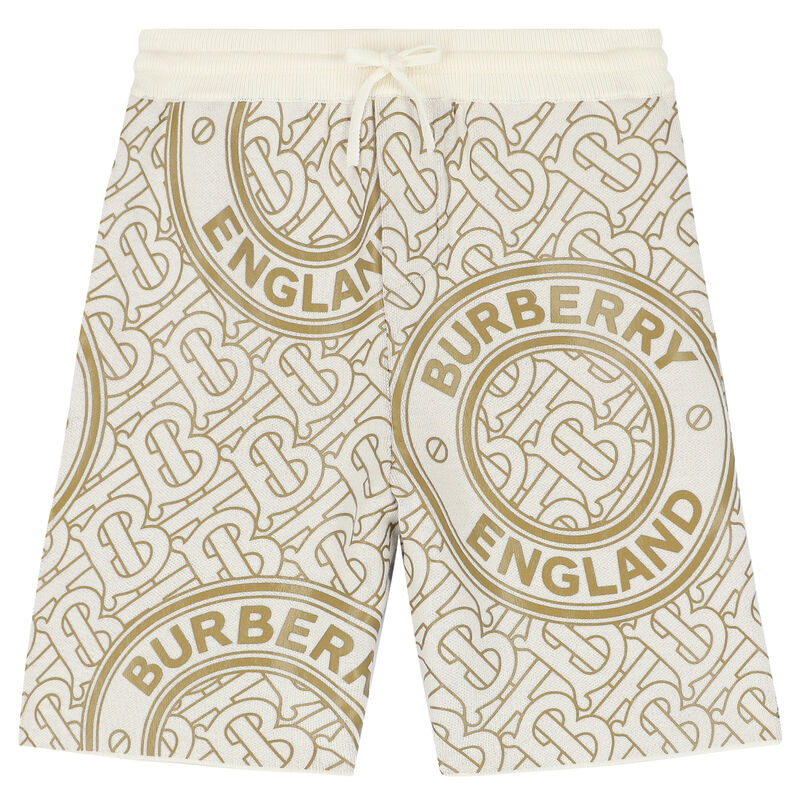 Boys Ivory & Beige Logo Shorts, 1, hi-res image number null