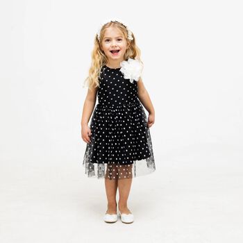 Girls Black Tulle Polka Dot Dress