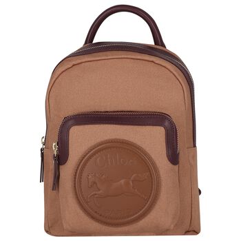Beige Canvas Horse Logo Backpack ( 26cm )