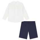 Boys White & Navy Blue Shorts Set, 3, hi-res