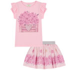 Girls Pink Embellished Flower Skirt Set, 1, hi-res