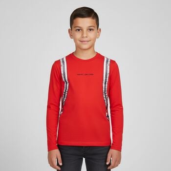 Boys Red Logo Backpack Long Sleeve Top