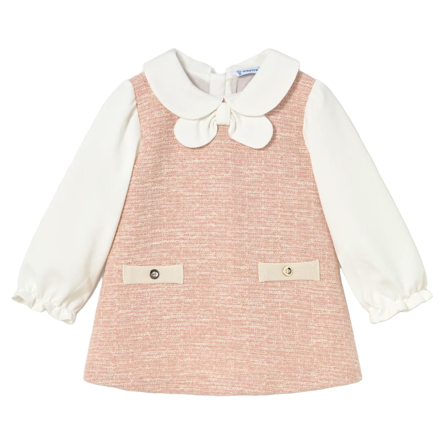Younger Girls Pink Tweed Dress, 1, hi-res