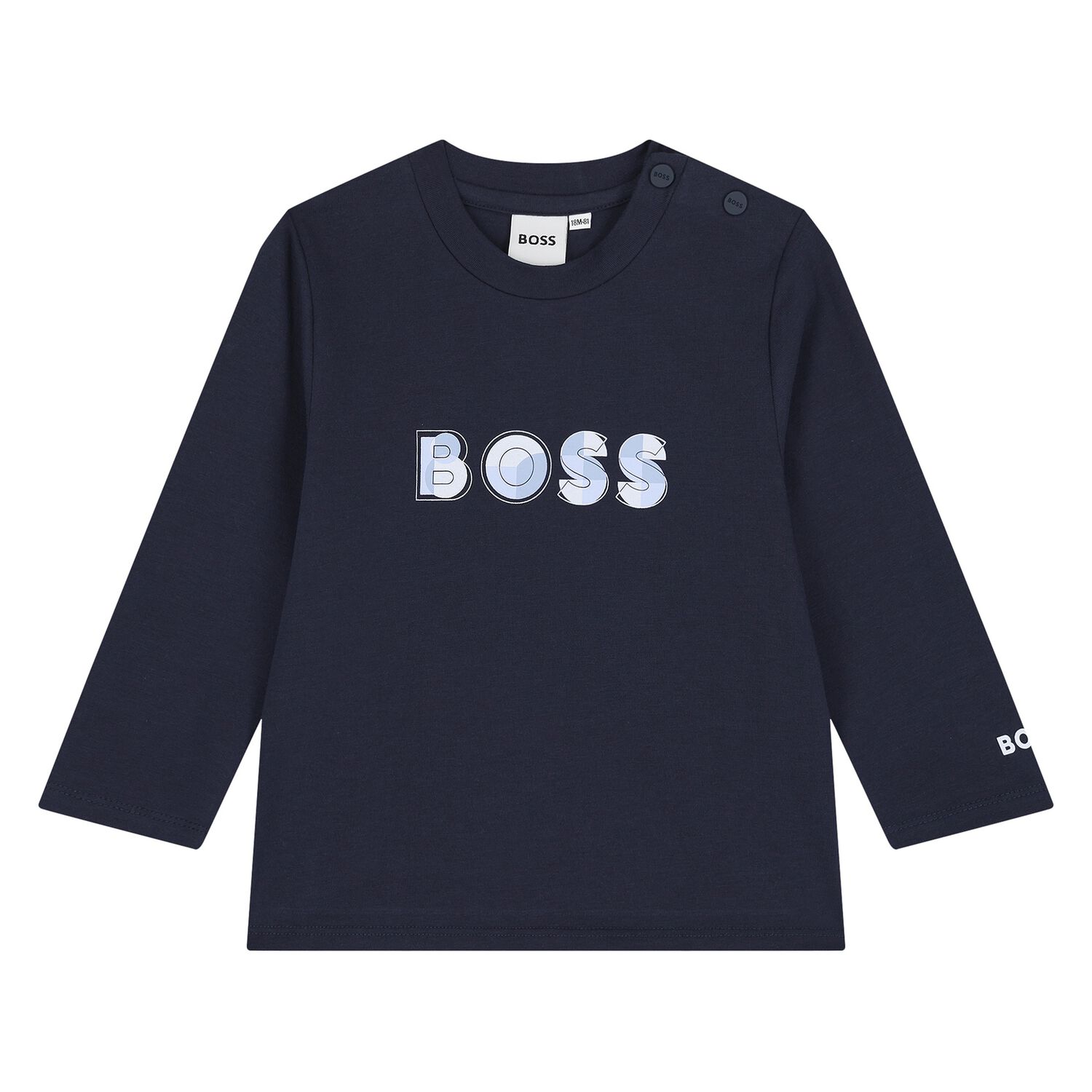 Baby Boys Navy Blue Logo Long Sleeve Top, 3, hi-res