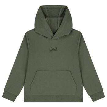 Boys Green Logo Hooded Top