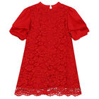 Girls Red Satin & Lace Dress, 1, hi-res