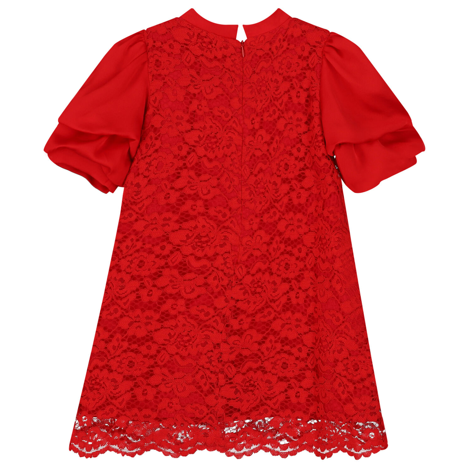 Girls Red Satin & Lace Dress, 1, hi-res