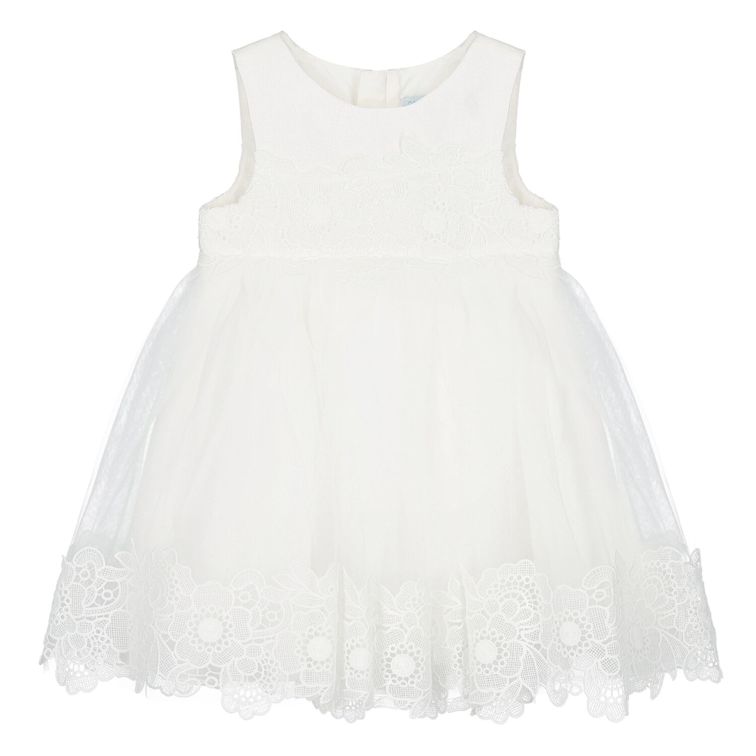 Younger Girls White Embroidered Tulle Dress, 1, hi-res image number null