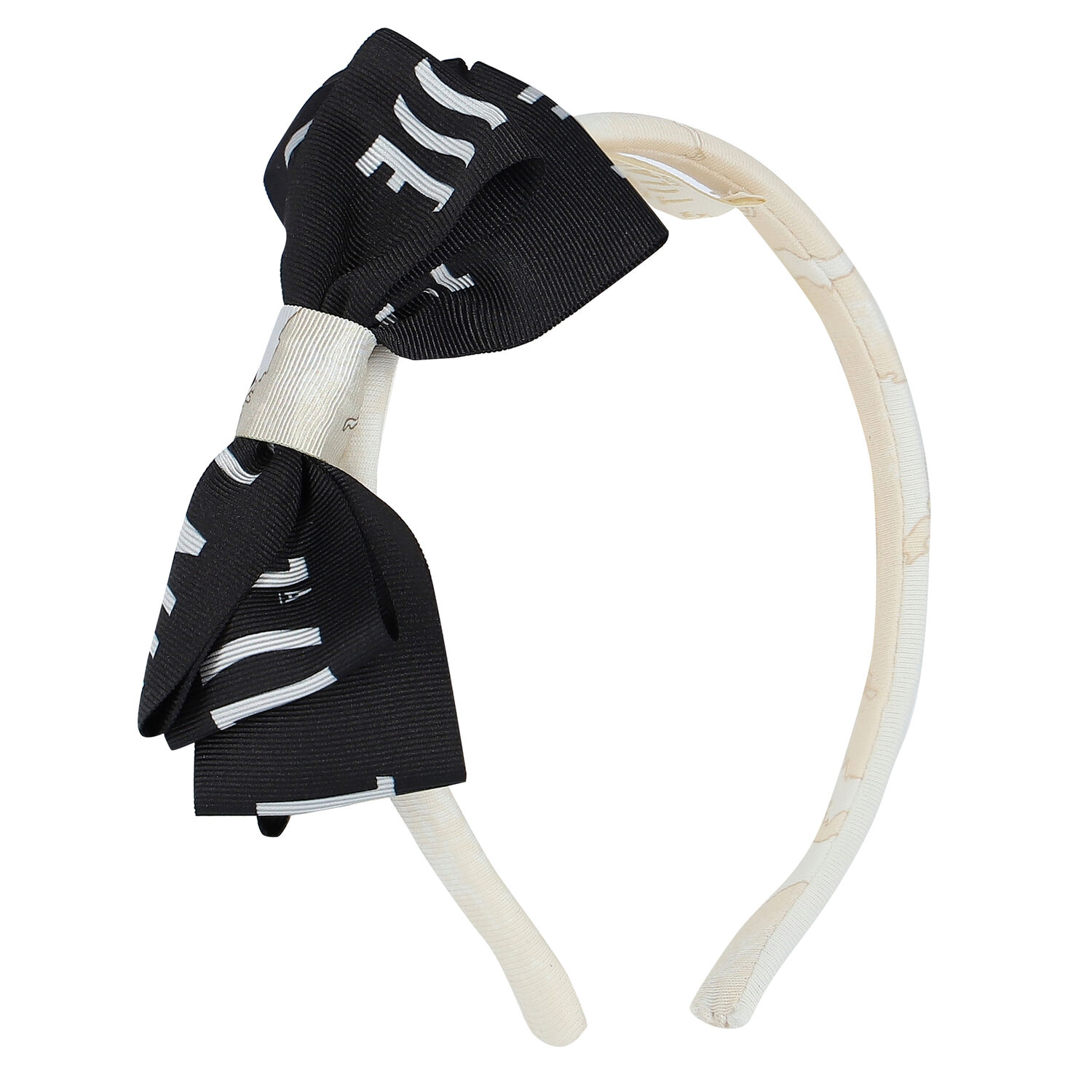 Girls Beige & Black Logo Headband, 1, hi-res