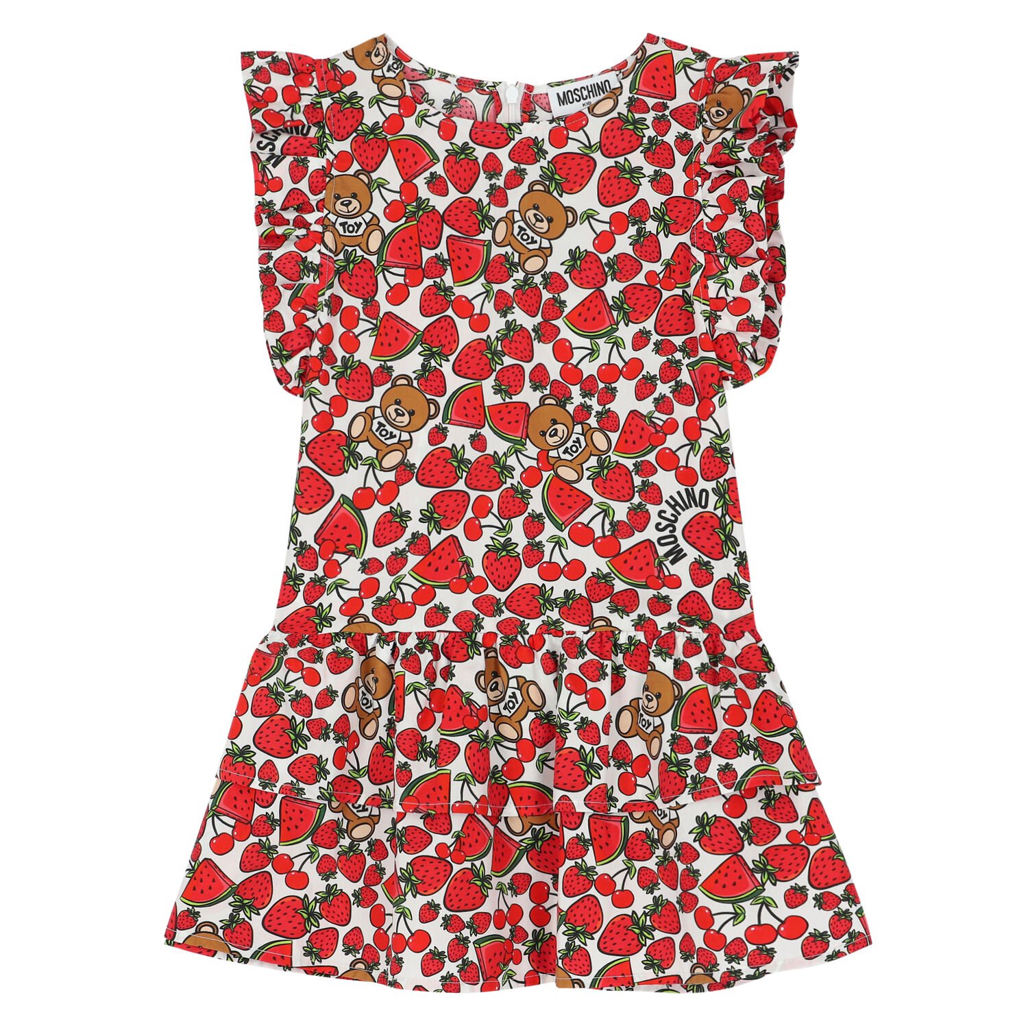 Girls Red Printed Dress, 1, hi-res